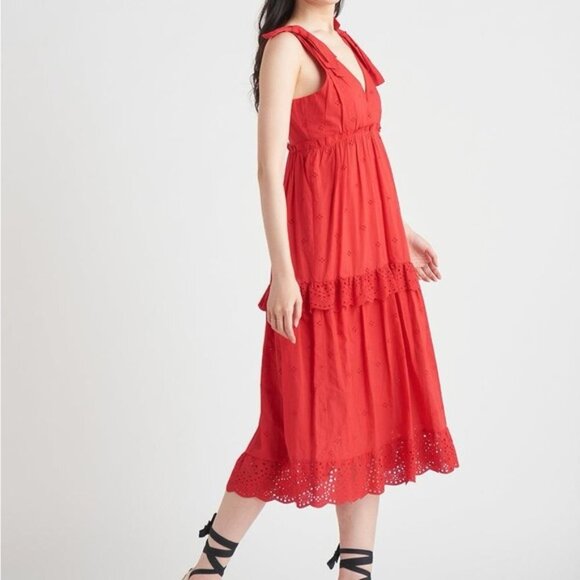 🆕 NWT Dex 3XL Dex Tied Strap Eyelet Midi Dress in Fiery Red 22 24 XXXL 3X - Picture 11 of 12